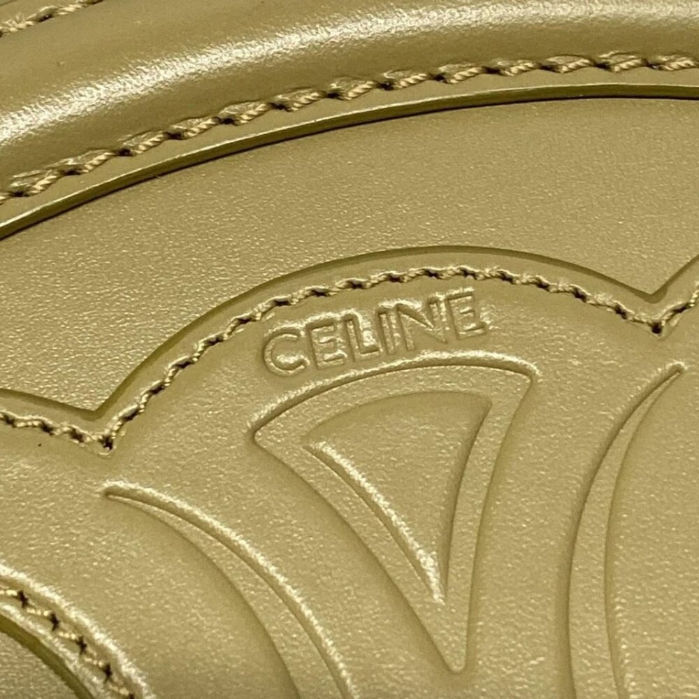 CELINE Crossbody Oval Purse Cuir Triomphe Khaki Smooth Calfskin 914-070125 - Picture 12 of 14